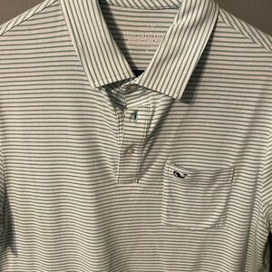 Vineyard Vines Men's Mint and White Striped Polo